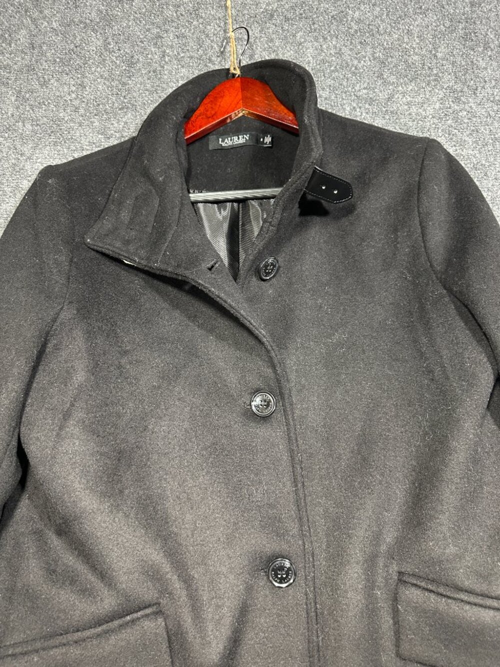 Lauren Ralph Lauren Black Label Wool Peacoat Womens 8 Black Tab Front Button NEW - Picture 5 of 11